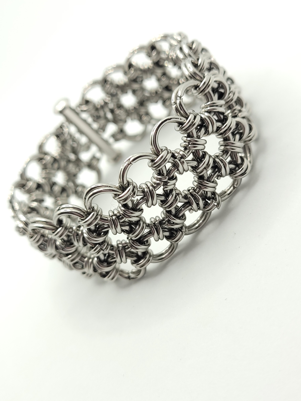 Stainless Stewl Japanese Weave Chainmaille Bracelet - Modern Statement Cuff